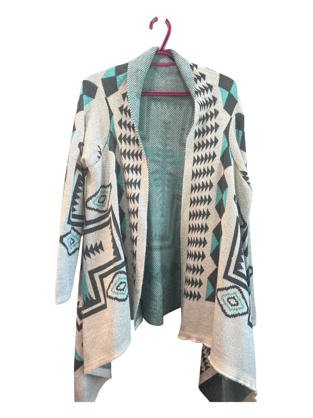 Source Unknown Aztec Open-Front Knit Cardigan - Cream, Teal, Black - Picture 2 of 4